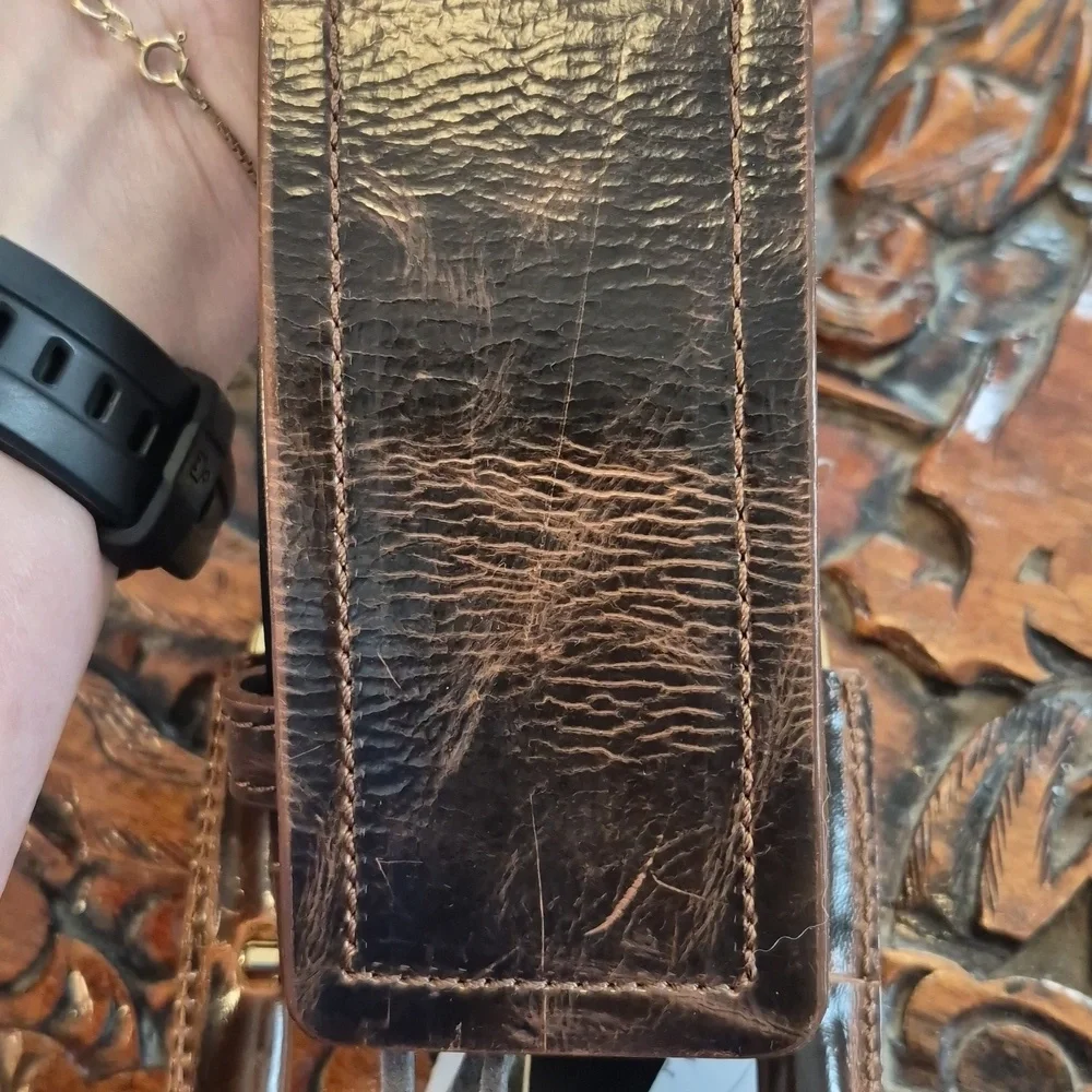 VIA SPIGA Vintage 90s Distressed Leather Wide Belt Medium Brown - Picture 7 of 7